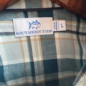 Southern Tide Men's Checkered Shirt - Teal and Beige